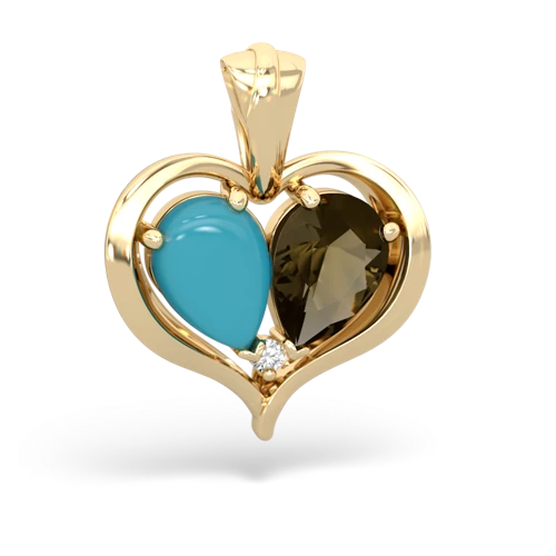 turquoise-smoky quartz half heart whole pendant