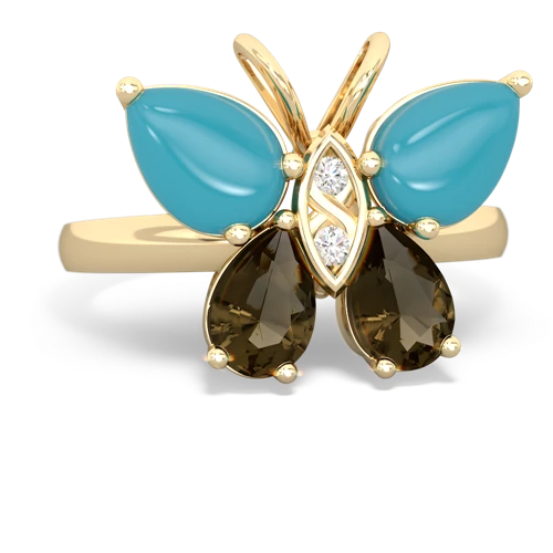 turquoise-smoky quartz butterfly ring