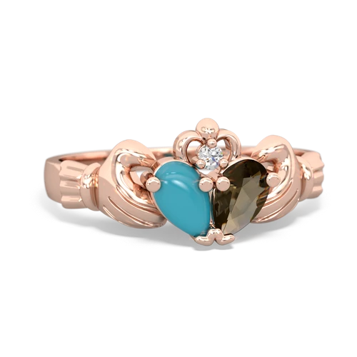 turquoise-smoky quartz claddagh ring