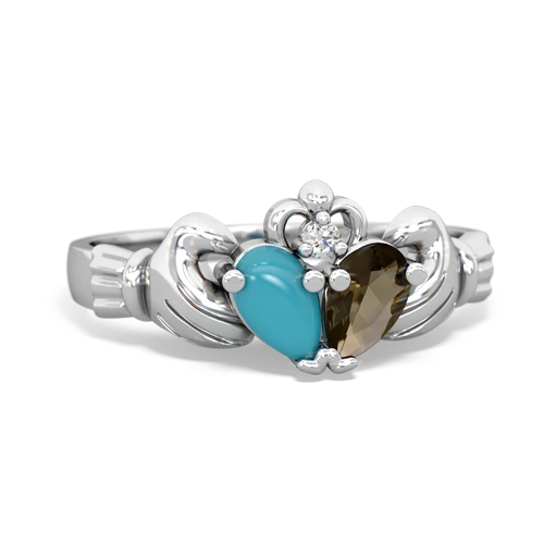 turquoise-smoky quartz claddagh ring