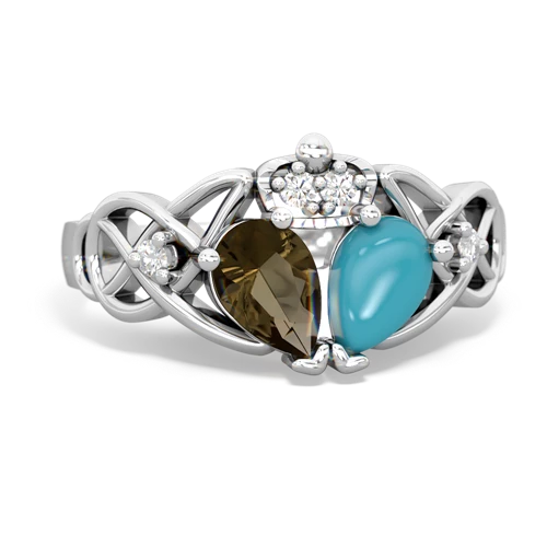 turquoise-smoky quartz claddagh ring