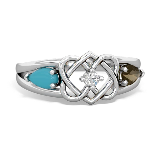 turquoise-smoky quartz double heart ring