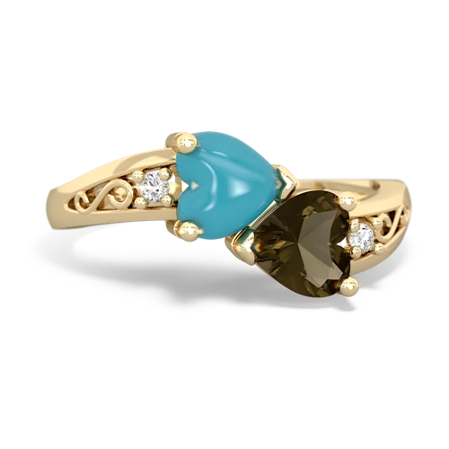 turquoise-smoky quartz filligree ring