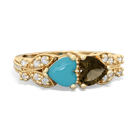 turquoise-smoky quartz keepsake butterfly ring