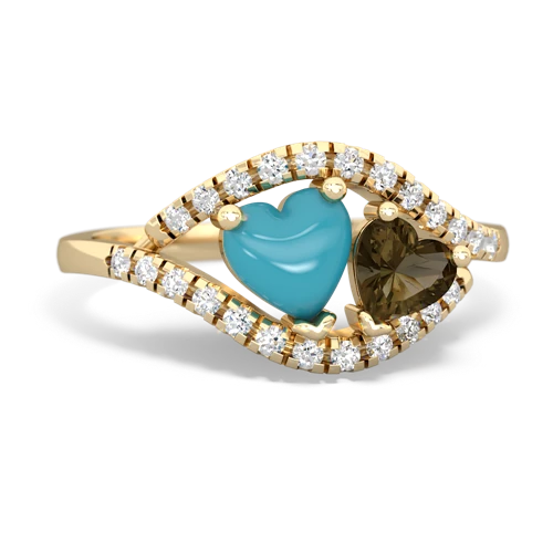 turquoise-smoky quartz mother child ring