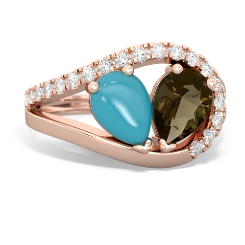 turquoise-smoky quartz pave heart ring