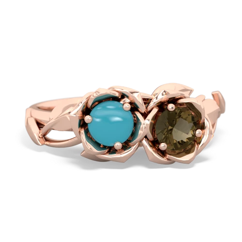 turquoise-smoky quartz roses ring