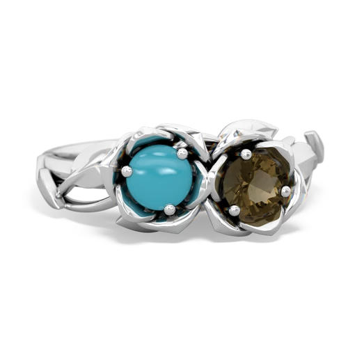 turquoise-smoky quartz roses ring