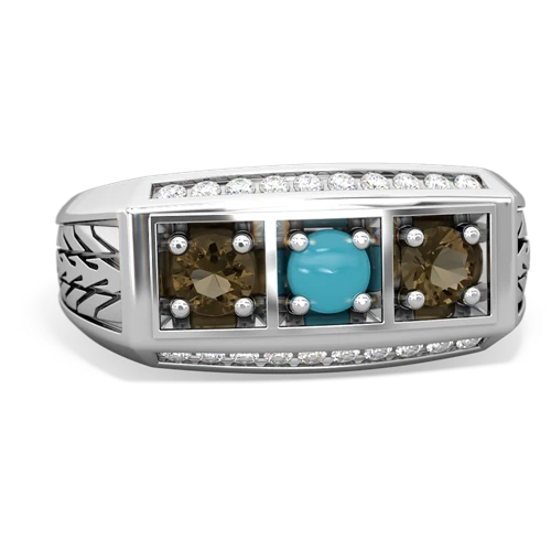 turquoise-smoky quartz three stone ring