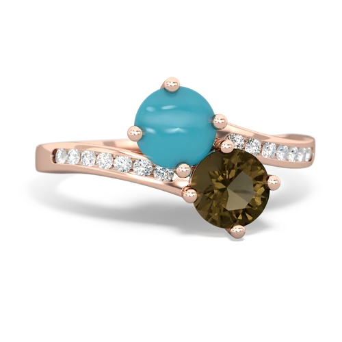 turquoise-smoky quartz two stone channel ring