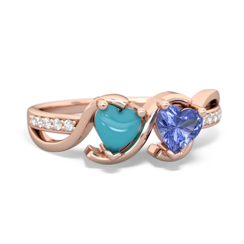 turquoise-tanzanite double heart ring
