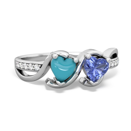 turquoise-tanzanite double heart ring