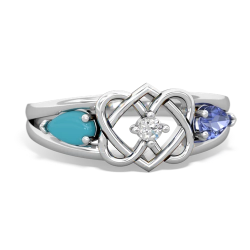 turquoise-tanzanite double heart ring