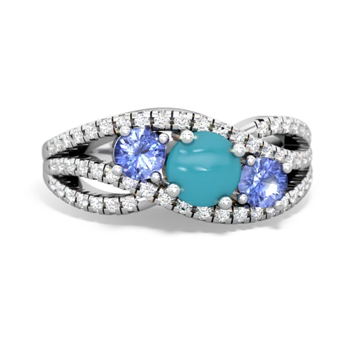 turquoise-tanzanite three stone pave ring