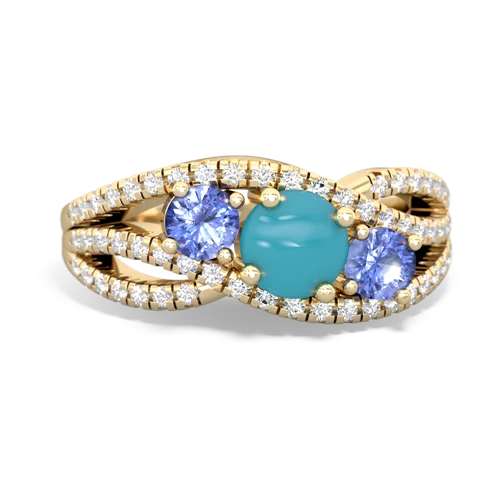 turquoise-tanzanite three stone pave ring