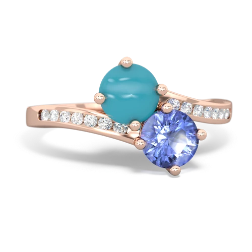 turquoise-tanzanite two stone channel ring