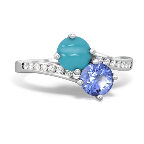 turquoise-tanzanite two stone channel ring