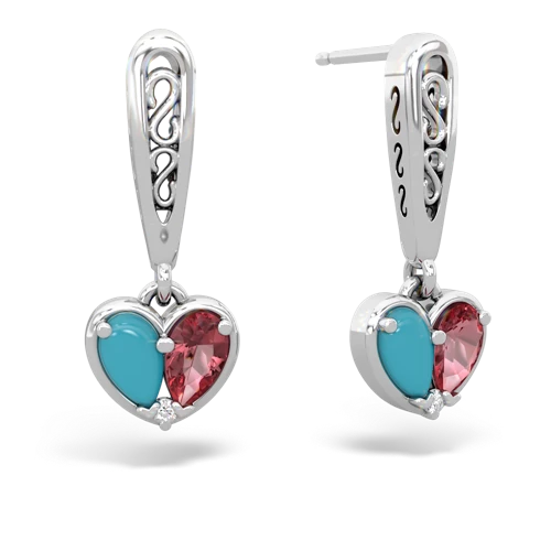 turquoise-tourmaline filligree earrings