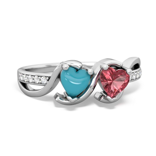 turquoise-tourmaline double heart ring