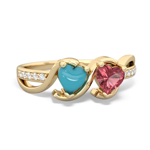 turquoise-tourmaline double heart ring