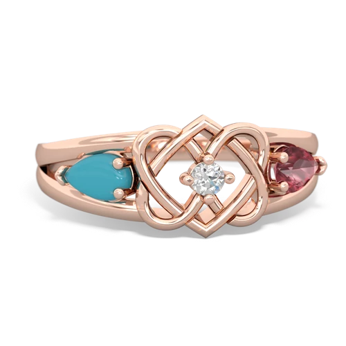 turquoise-tourmaline double heart ring