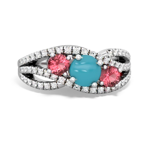 turquoise-tourmaline three stone pave ring