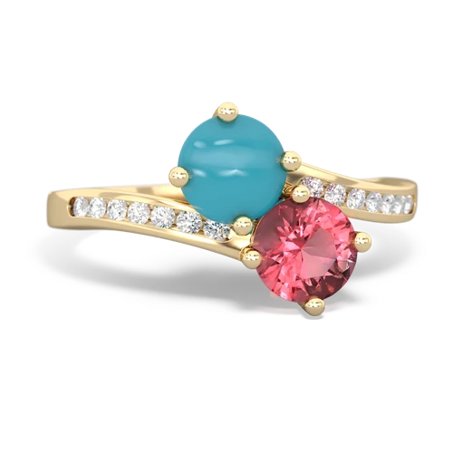 turquoise-tourmaline two stone channel ring