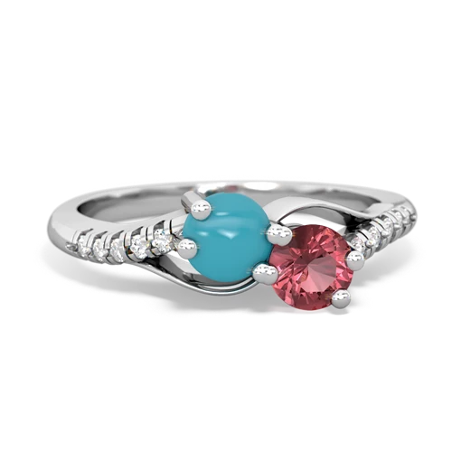 turquoise-tourmaline two stone infinity ring