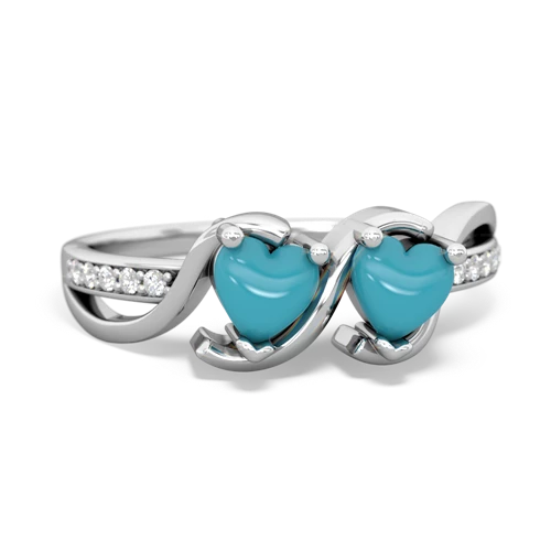 turquoise-turquoise double heart ring