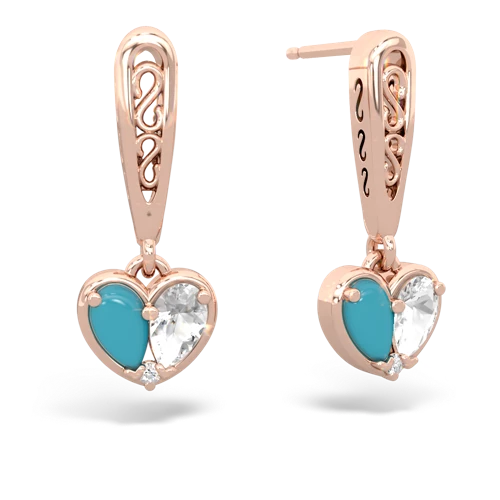 turquoise-white topaz filligree earrings