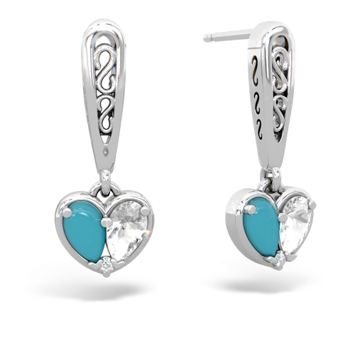 turquoise-white topaz filligree earrings