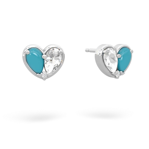 turquoise-white topaz one heart earrings