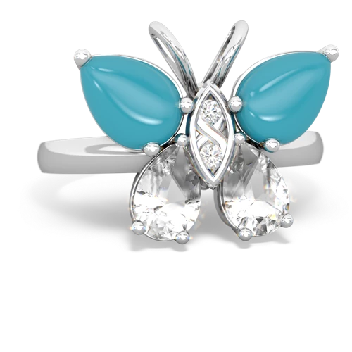 turquoise-white topaz butterfly ring