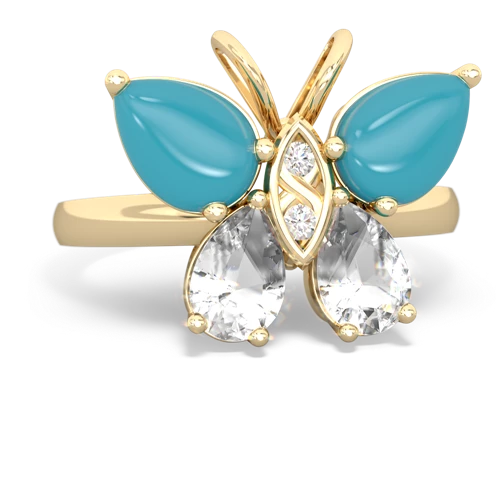 turquoise-white topaz butterfly ring