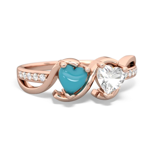 turquoise-white topaz double heart ring