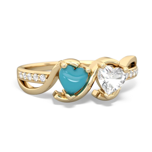 turquoise-white topaz double heart ring