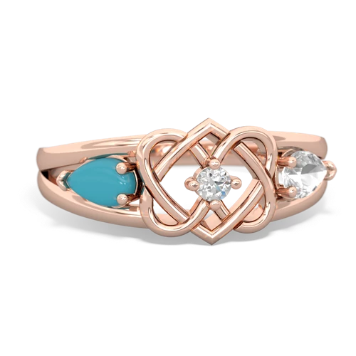 turquoise-white topaz double heart ring