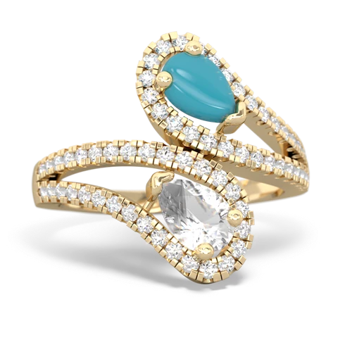 turquoise-white topaz pave swirls ring