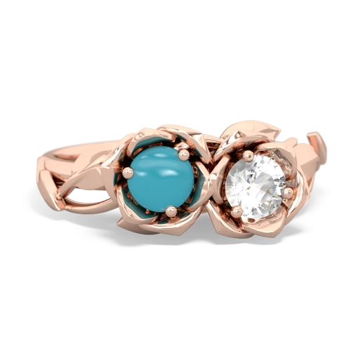 turquoise-white topaz roses ring