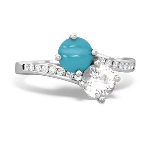 turquoise-white topaz two stone channel ring