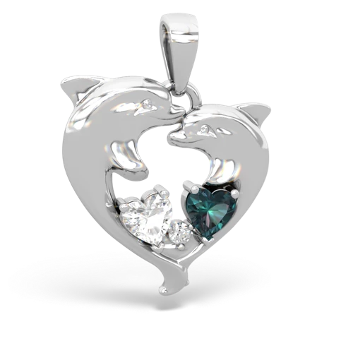 white topaz-alexandrite dolphins pendant