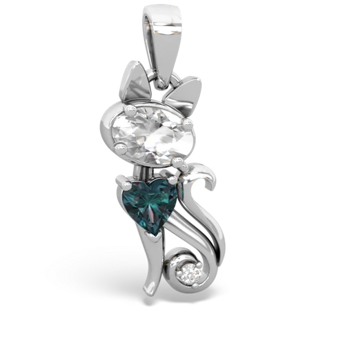 white topaz-alexandrite kitten pendant