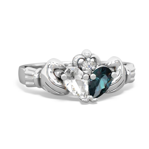 white topaz-alexandrite claddagh ring