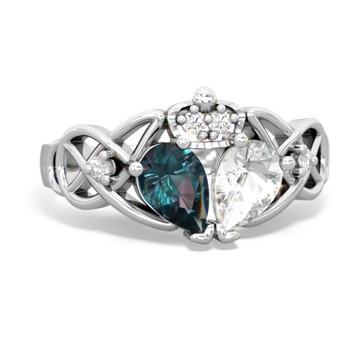 white topaz-alexandrite claddagh ring