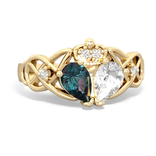 white topaz-alexandrite claddagh ring