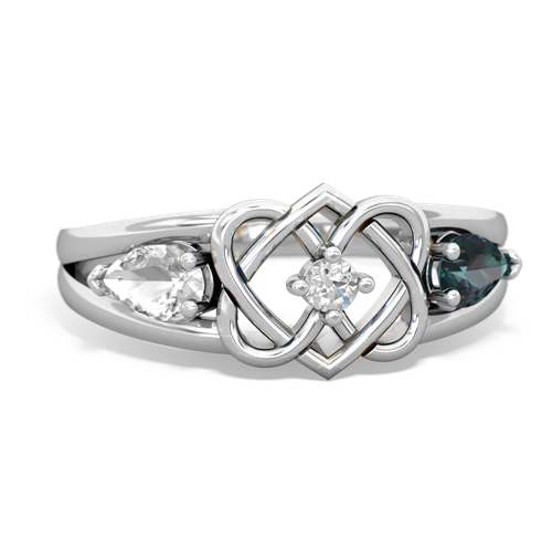 white topaz-alexandrite double heart ring