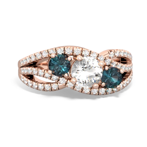 white topaz-alexandrite three stone pave ring