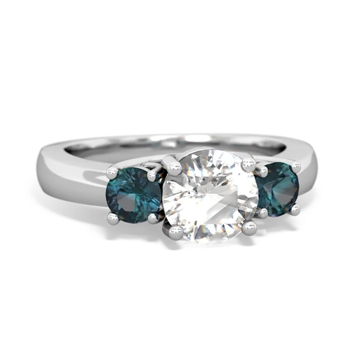 White Topaz Genuine White Topaz with Lab Created Alexandrite and Genuine Aquamarine Three Stone Trellis ring Ring