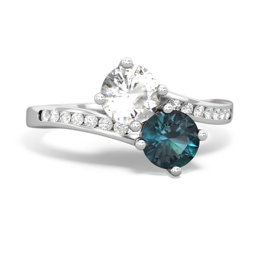 white topaz-alexandrite two stone channel ring