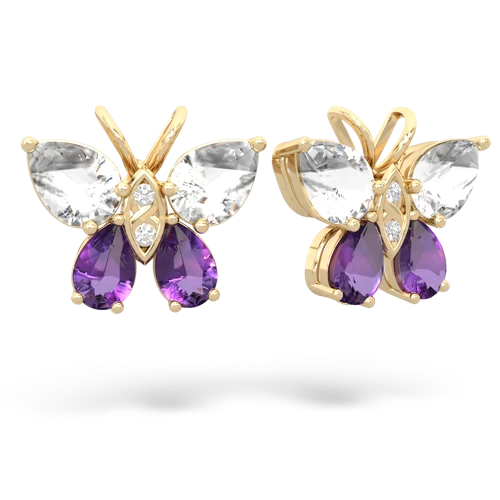 white topaz-amethyst butterfly earrings